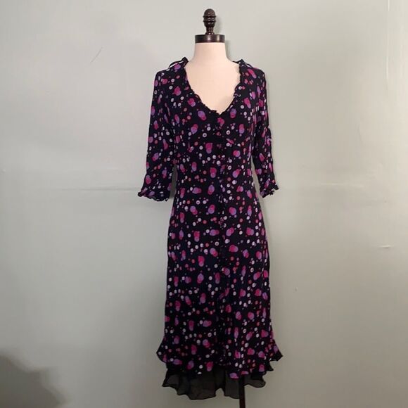 Vintage 80s Polka Dot Ruffle Detail Maxi Dress - Picture 1 of 4